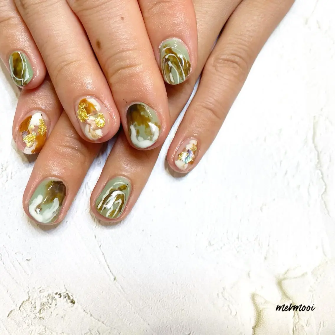 ネイル クリアネイル ジェルネイル グリーン 大理石ネイル(マーブル) ニュアンスネイル mermooi nailのネイルデザイン