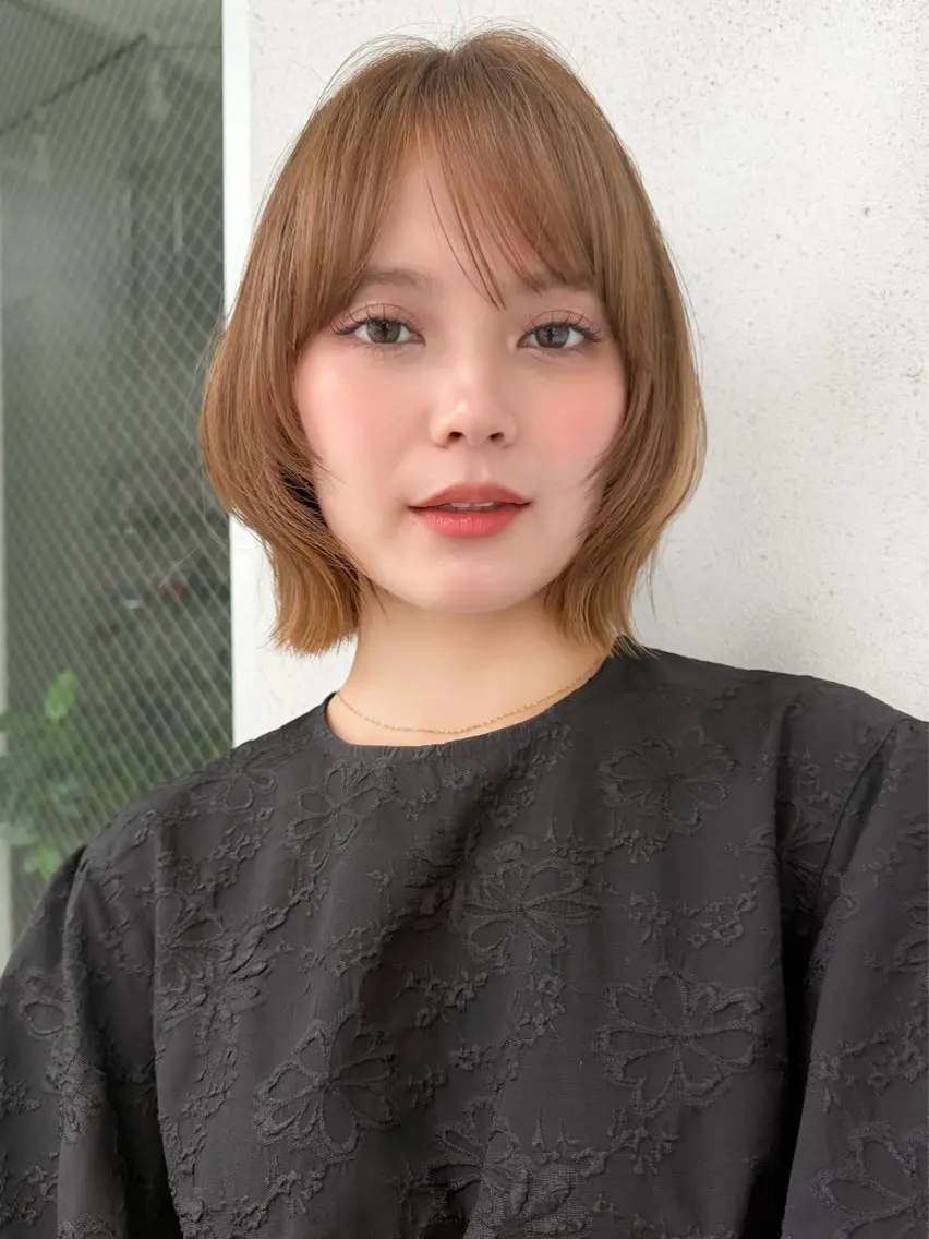 ミディアム ボブ 顔まわりレイヤー レイヤーカット カット 結莉/ボブ/ 縮毛矯正のヘアスタイル
