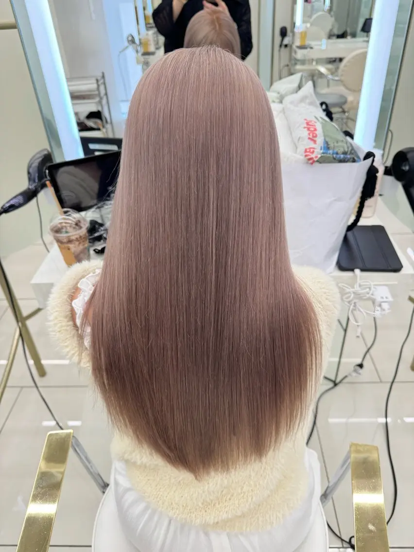 ロング カラー ベージュカラー ブリーチ ピンクカラー ピンクベージュ ホワイトピンク ヘアカラー COA GINZA 空也/前髪/顔まわりのヘアスタイル