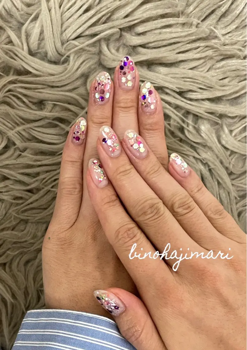 ネイル アートネイル クリアネイル フラッシュネイル ラメ(グリッター) ワンカラーネイル ♡Bivi♡自爪に 優しいネイルサロンのネイルデザイン