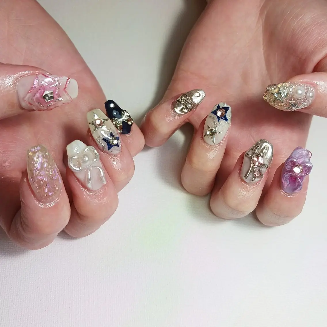 ネイル ジェルネイル 持ち込み リボン ショートネイル ハンドネイル owlnail /持込みデザイン専門のネイルデザイン