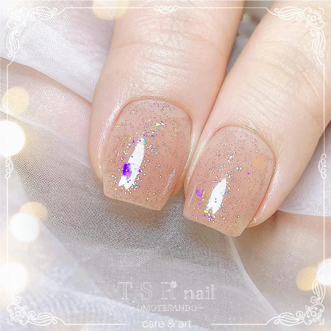 ネイル フラッシュネイル ハート ラメ(グリッター) スクエアネイル ハンドネイル ハンドケア 爪咲 りり花のネイルデザイン