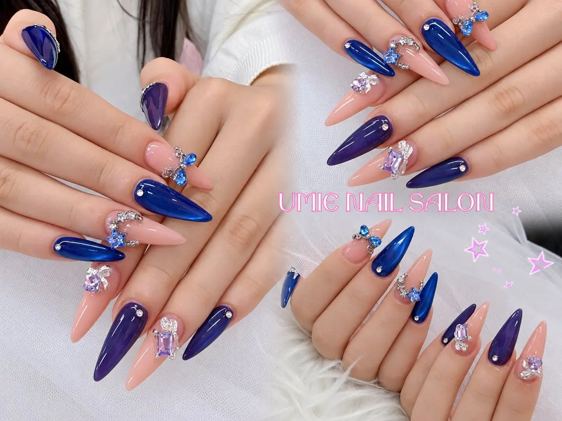 ネイル フットネイル フレンチネイル ジェルネイル ガラスフレンチ マグネットネイル ハンドネイル UMIE NAIL SALONのネイルデザイン