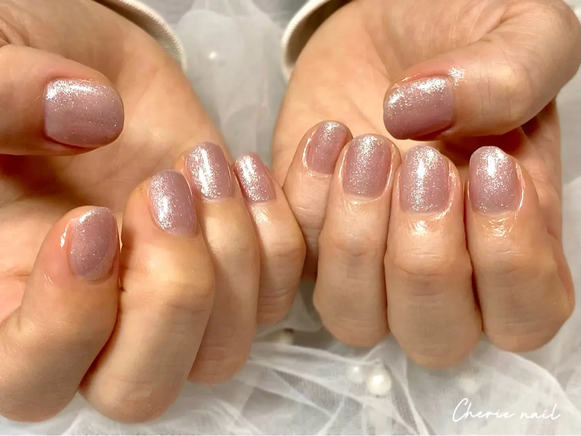 ネイル ジェルネイル キラキラネイル ラメ(グリッター) オフィスネイル ワンカラーネイル ハンドネイル Cherienail yunaのネイルデザイン