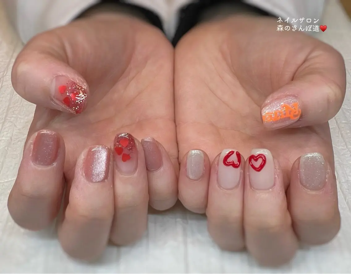 ネイル ハンドネイル ショートネイル 森のさんぽ道のネイルデザイン