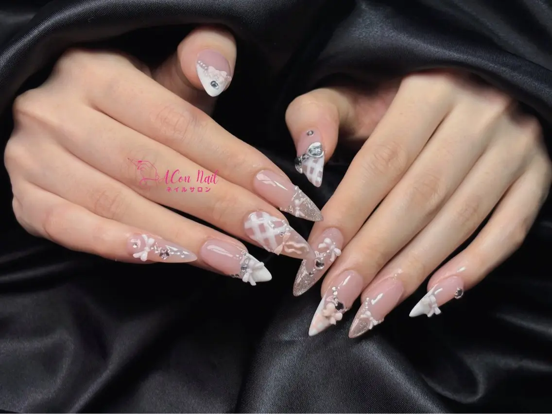 ネイル 桜ネイル 長さ出し フラワーネイル フレンチネイル ジェルネイル ハンドネイル ACon NailSalonのネイルデザイン