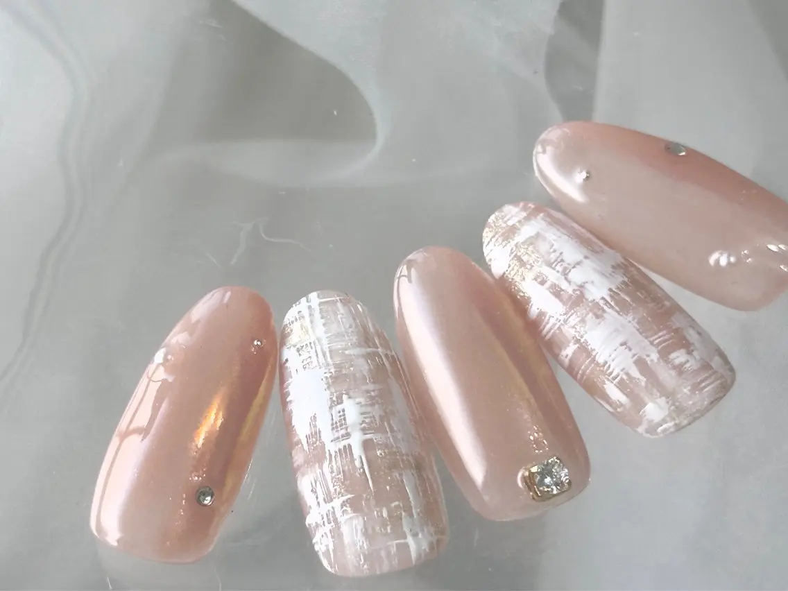 ネイル 春ネイル ツイードネイル ワンホンネイル ハンドネイル U.nail カワバタのネイルデザイン