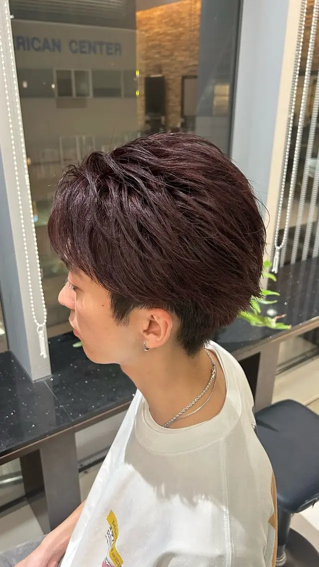 ショート カラー ブリーチ ブリーチなしカラー レッドカラー 吉田 拓人のヘアスタイル