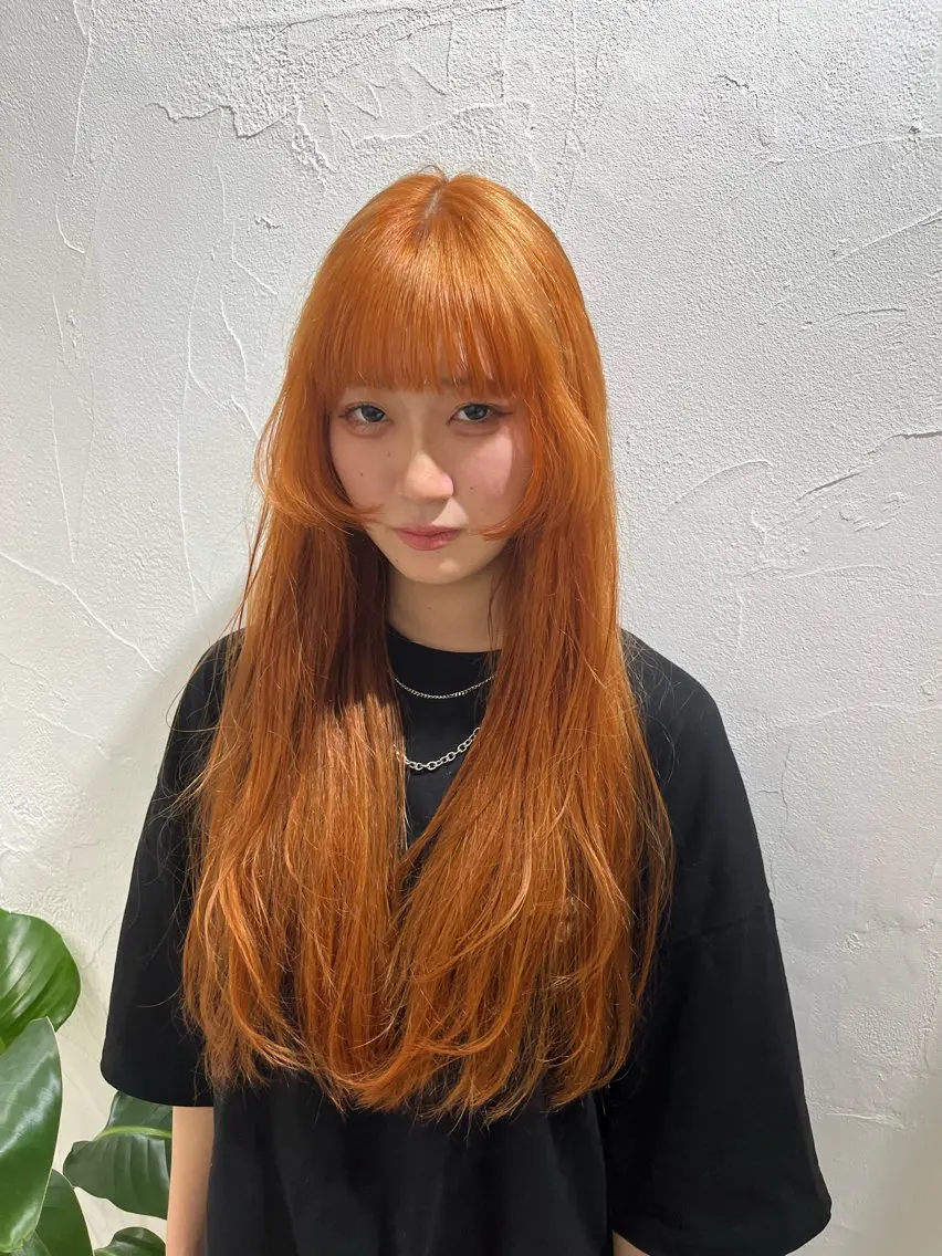ロング カラー オレンジ レイヤーカット レイヤーカット/ブラ ウンカラー/河野凜のヘアスタイル