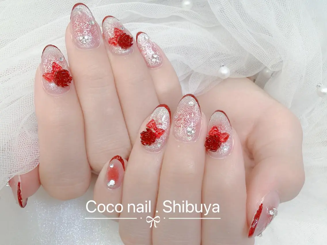 ネイル 成人式 大理石ネイル(マーブル) リボン 夏ネイル ネイルチップ ハンドネイル Min Coco nailのネイルデザイン