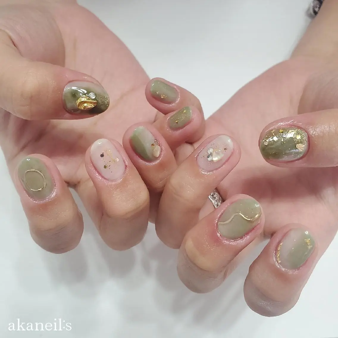 ネイル グリーン 【akaneils】 アカネのネイルデザイン