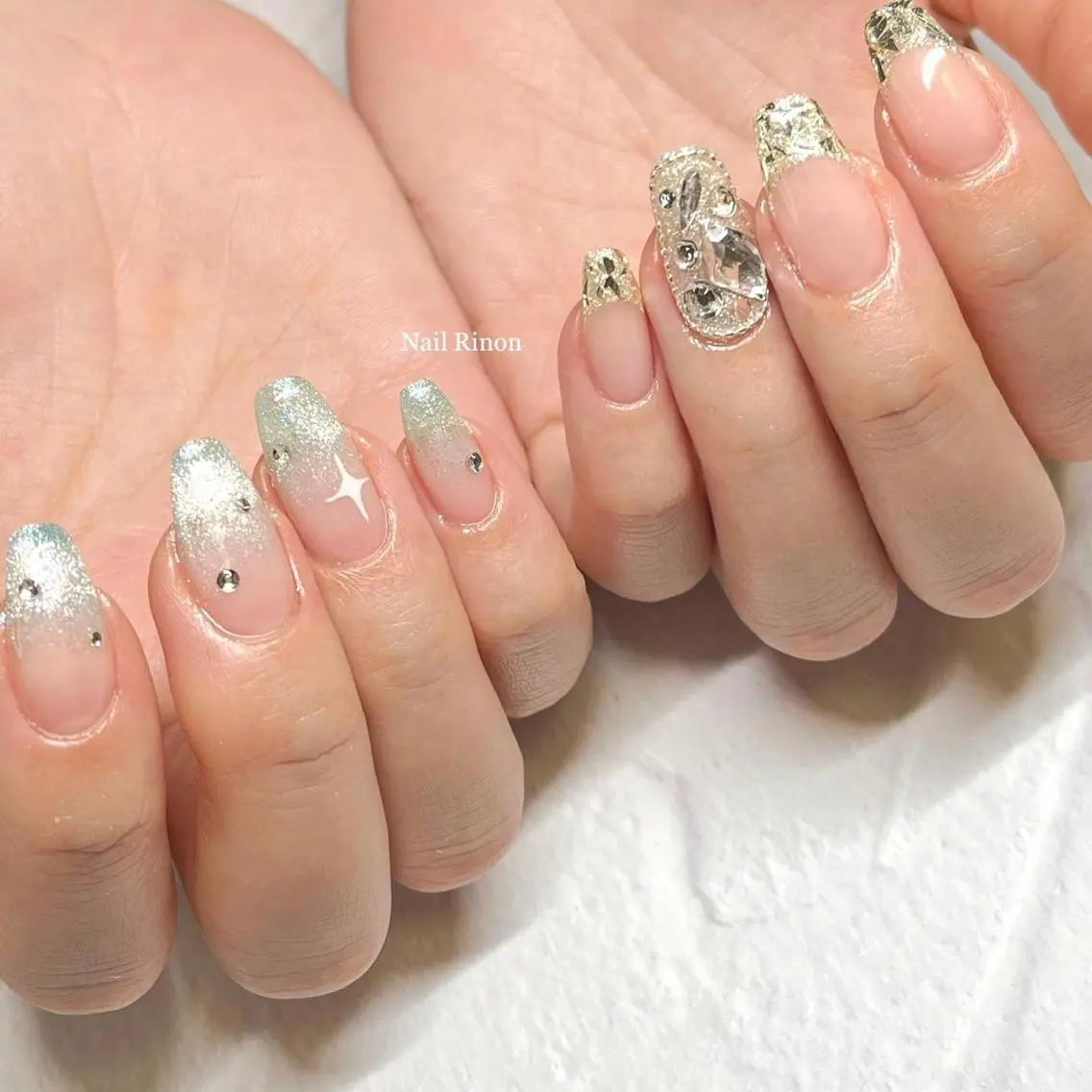 ネイル フレンチネイル ガラスフレンチ グラデーション マグネットネイル ハンドネイル Nail Rinonのネイルデザイン