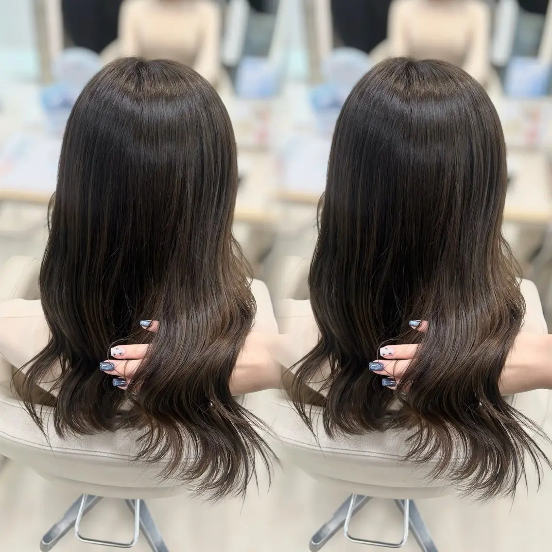 ロング カラー ヘアカラー トリートメント ヘッドスパ ヘアセット ベージュ/つや/ レイヤー／ゆいなのヘアスタイル