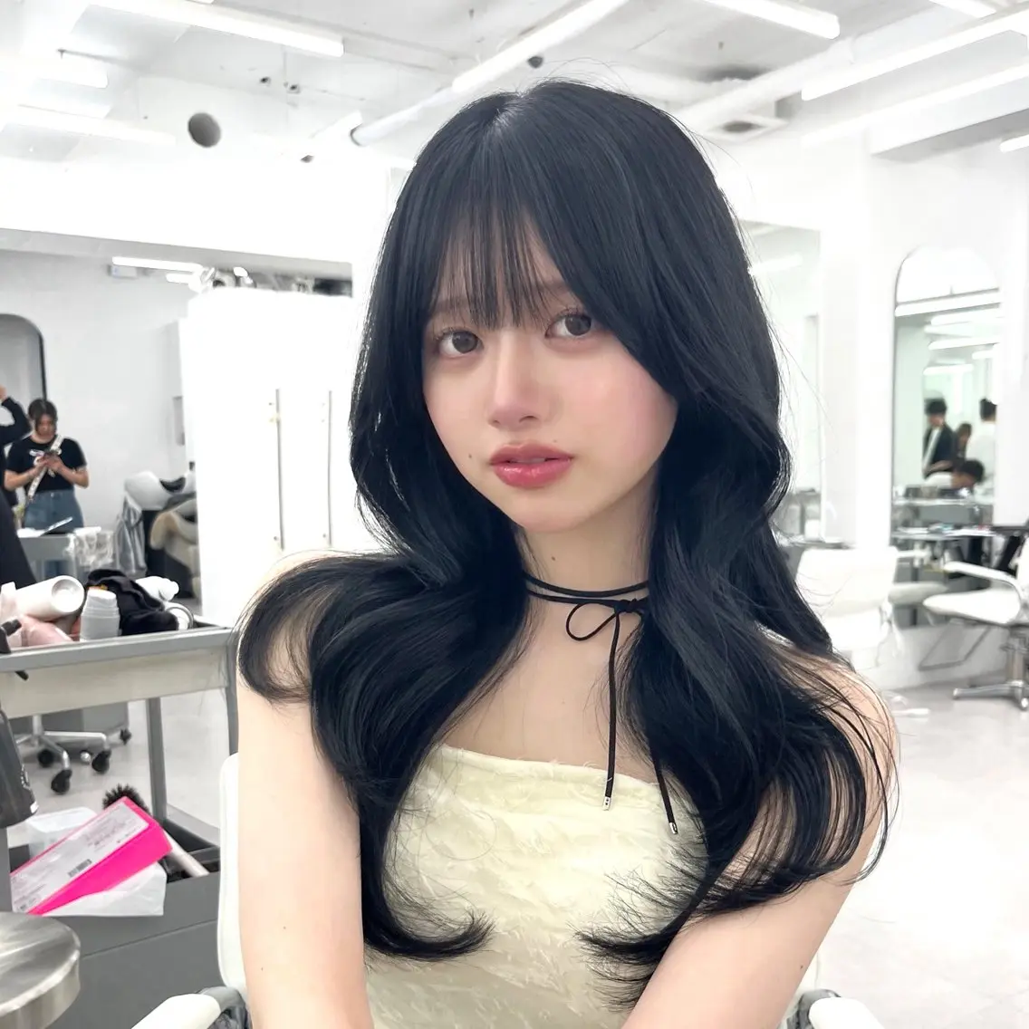 ロング カラー 黒髪 ブルーカラー ブルーブラック 透明感カラー 韓国風ヘア カット ヘアカラー トリートメント 盛れる顔周り✨韓国式 レイヤーkanatoのヘアスタイル