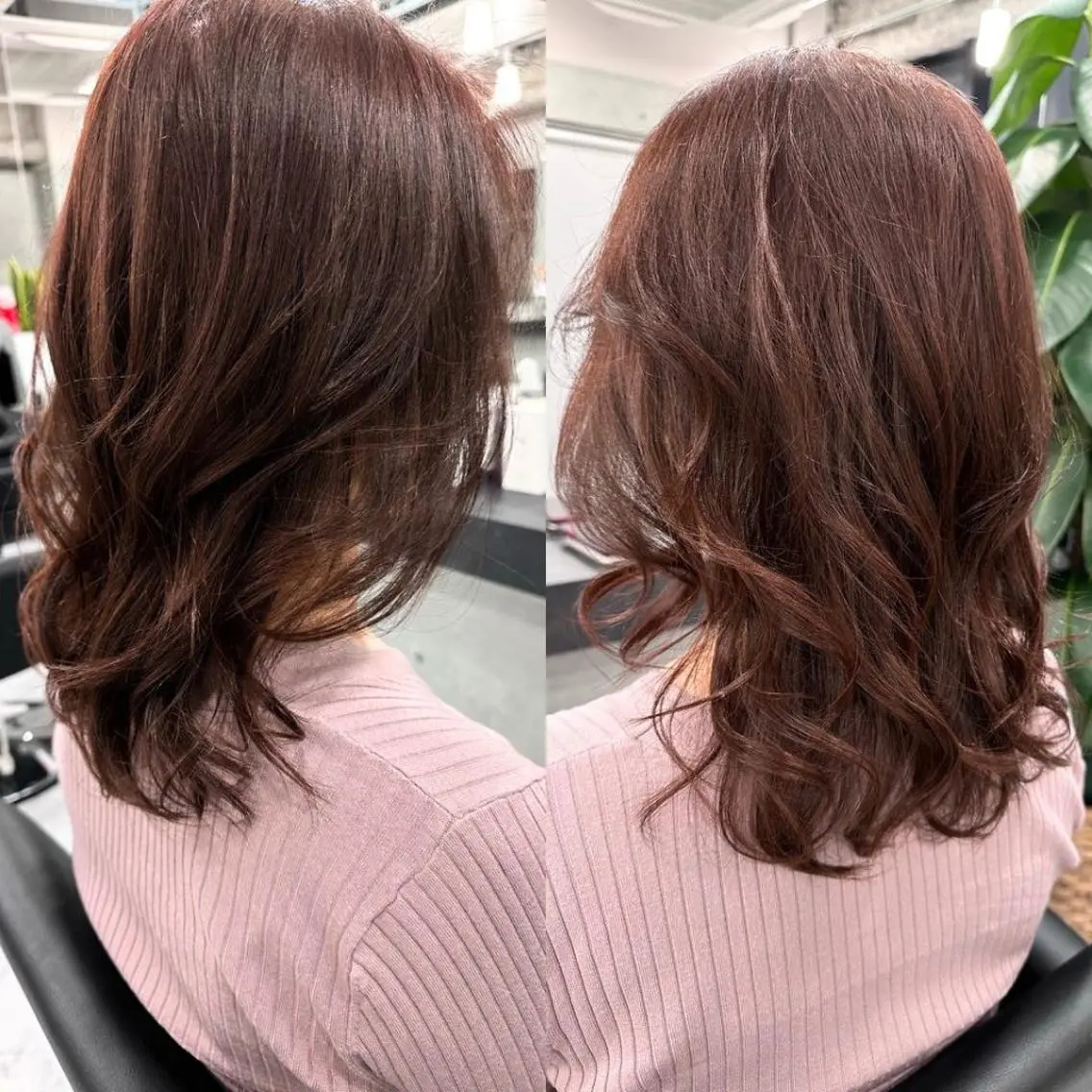 セミロング カラー ブラウンカラー ローズカラー ローズブラウン レイヤーカット Endearing 銀座/レイヤーカットのヘアスタイル