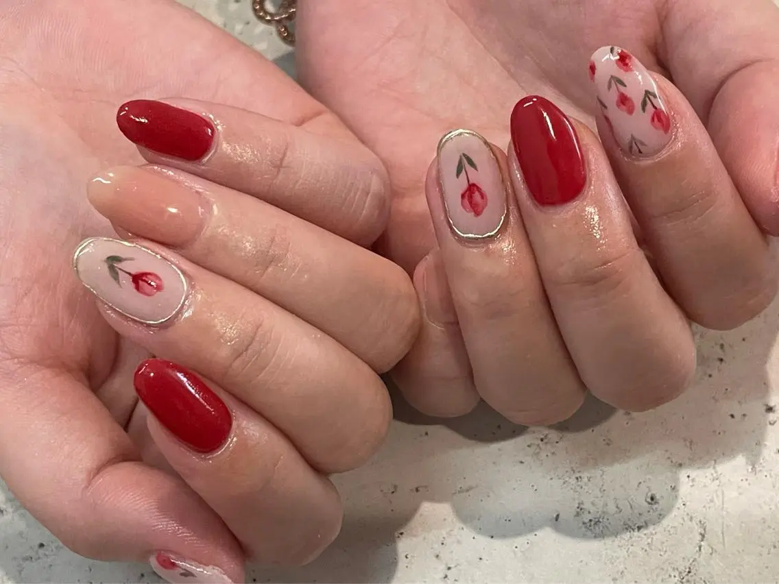 ネイル ハンドネイル 韓国/ワンホン/長さ 出しつけ放題🎀のネイルデザイン