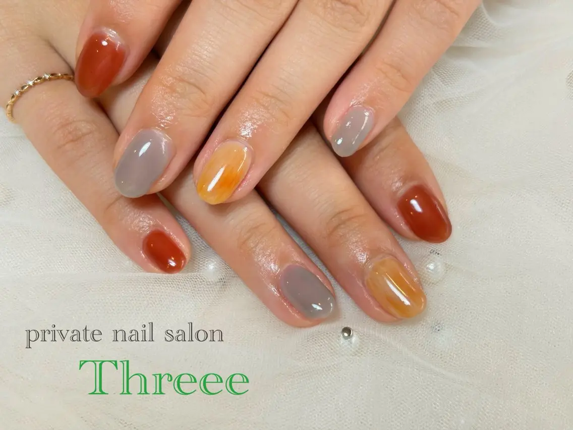 ネイル 大理石ネイル(マーブル) ワンカラーネイル ハンドネイル Nail salon - Threee　-のネイルデザイン