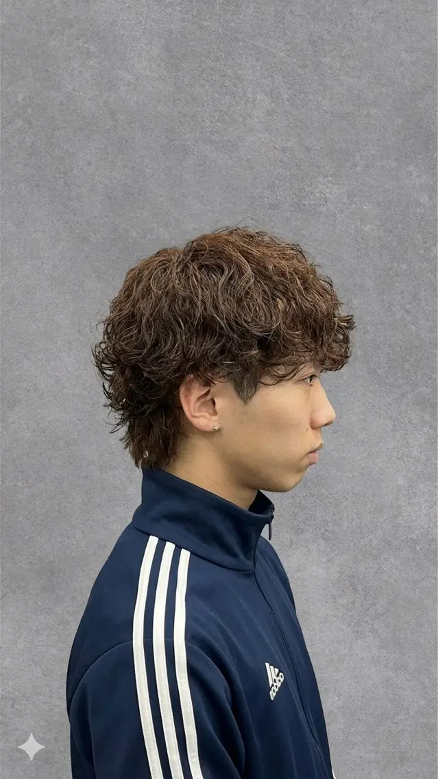 パーマ メンズ 波巻きパーマ メンズウルフカット ウルフカット カット パーマ 【毎朝セット3分】 メンズパーマ　真人のヘアスタイル