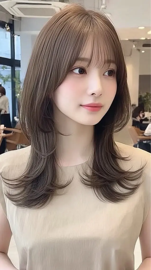 セミロング 縮毛矯正 トリートメント 絶対可愛い🍎透明感 カラーあります✨蕾祁のヘアスタイル