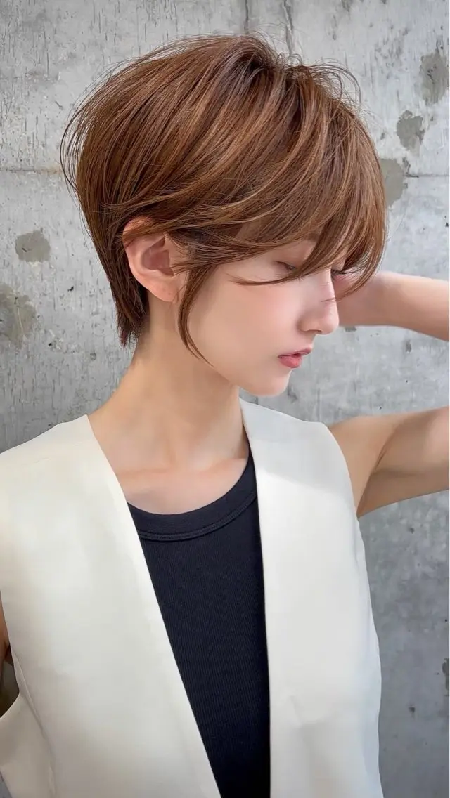 ショート カラー パーマ ショートヘア 韓国ヘア/巻ける 縮毛矯正/リョウヤのヘアスタイル