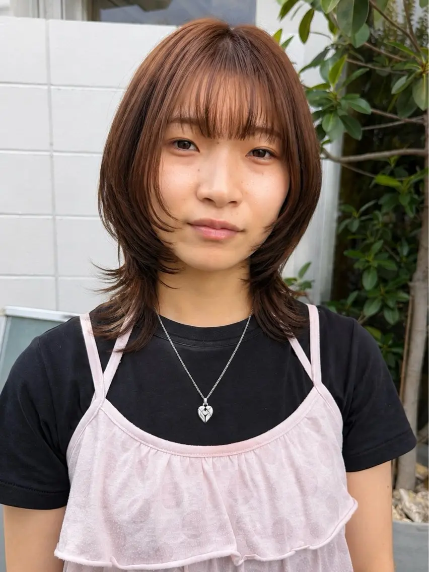 ミディアム カラー ブラウンカラー ナチュラルブラウン 顔まわりレイヤー 顔周りカット レイヤーカット カット ヘアカラー トリートメント 角岡 真帆/ボブ/髪質改善のヘアスタイル
