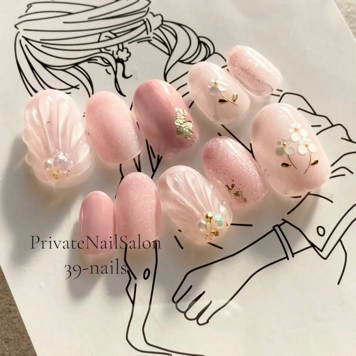 ネイル 成人式 ジェルネイル パラジェル ぷっくりネイル ブライダルネイル 39-nails EharaMikuのネイルデザイン