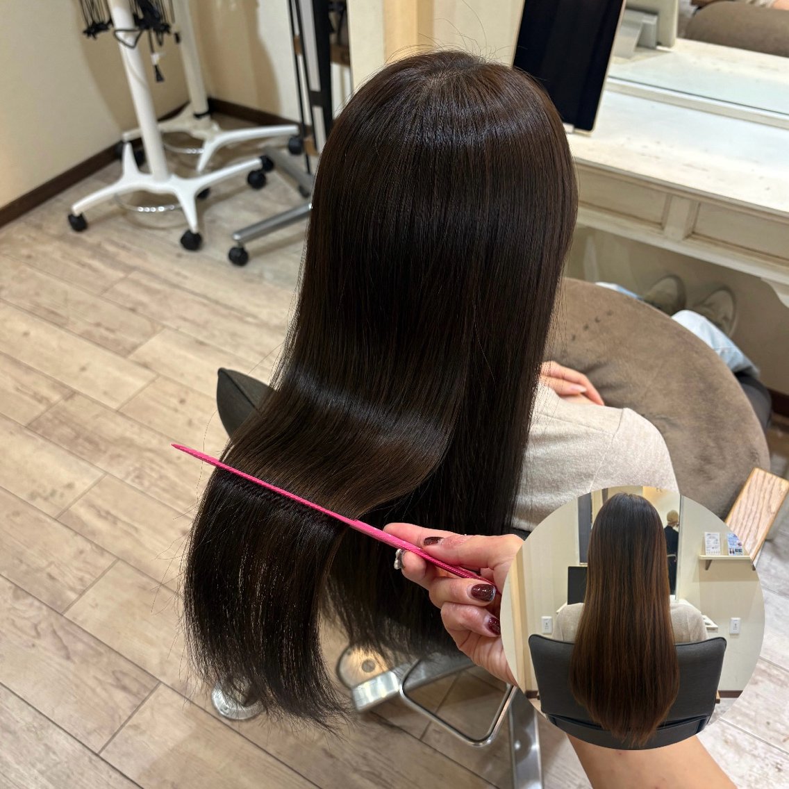 ロング カラー 透明感カラー オレンジ カット ヘアカラー トリートメント 艶髪/縮毛矯正/ レイヤー/栄/あやかのヘアスタイル