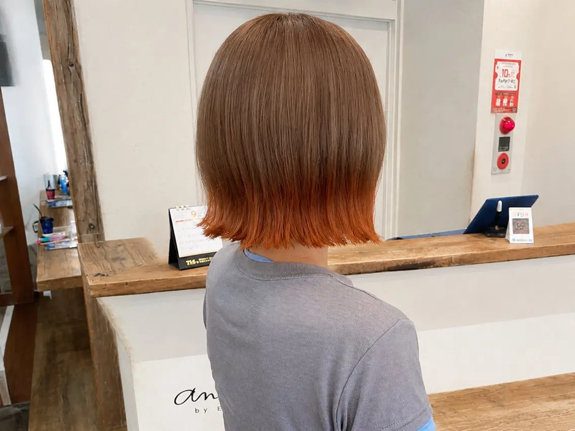 ミディアム カラー オレンジ ボブ インナーカラー🌈 サイトウ ミズキのヘアスタイル