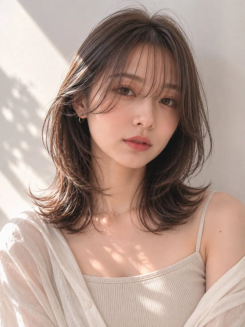 セミロング カラー ブリーチ 透明感カラー ダブルカラー ブリーチなしカラー 顔周りカット カット ヘアカラー トリートメント 岡崎勇人/レイヤー/ 韓国/ケラチンTRのヘアスタイル
