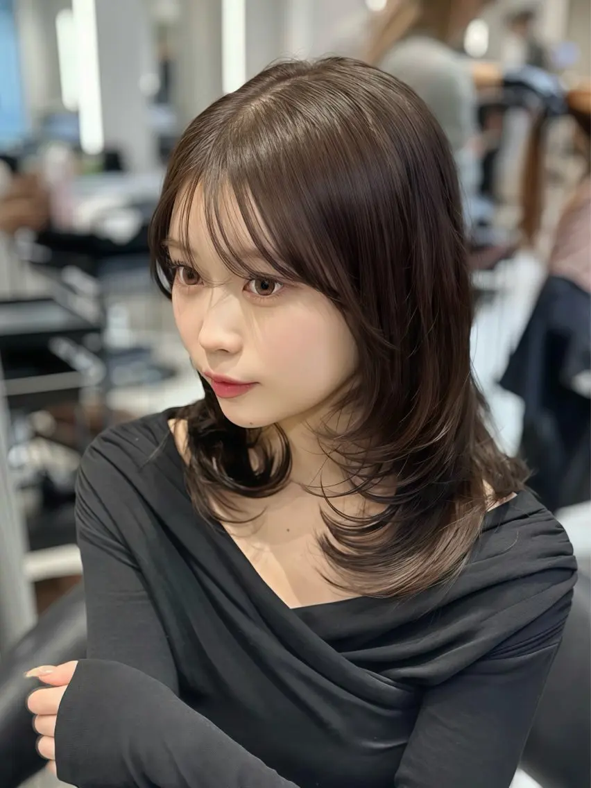 ミディアム カラー カット ヘアカラー トリートメント 髪質改善ストレート 韓国風レイヤー池袋のヘアスタイル