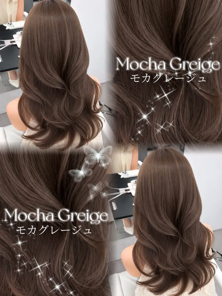 カラー 透明感カラー グレージュ モカグレージュ オレンジ ヘアカラー 韓国ヘア／レイヤー／ 顔周り🎀もかのヘアスタイル