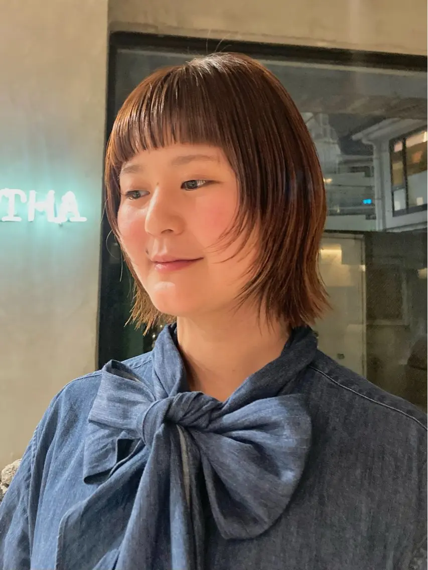 ミディアム カラー パーマ ヘアアレンジ オレンジ ボブ くびれヘア 顔まわりレイヤー 顔周りカット カット ヘアカラー ✂️ボブ/レイヤー /艶カラー🌷喜美花のヘアスタイル