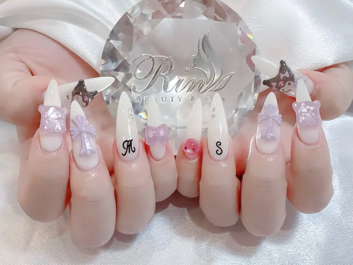 ネイル べっ甲ネイル ブルー 長さ出し フレンチネイル ジェルネイル ハンドネイル Rin Nail 新大久保店のネイルデザイン