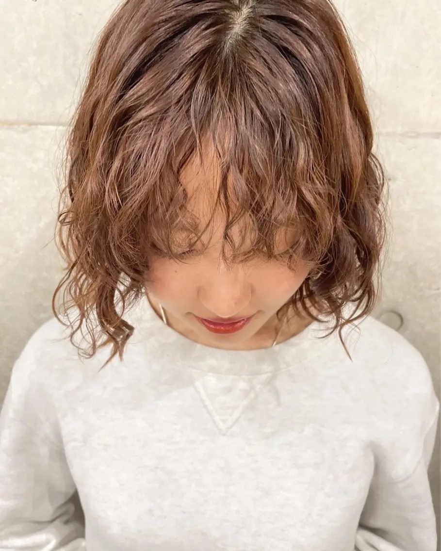 ミディアム カラー パーマ カット パーマ 表参道🌿赤み消し カラー/チナツのヘアスタイル