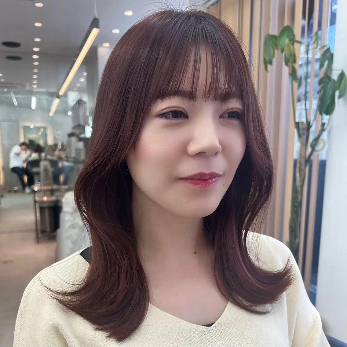 ミディアム カラー ブリーチ ブラウンカラー ブリーチなしカラー くびれヘア 顔まわりレイヤー カット ヘアカラー 縮毛矯正 トリートメント 爽太/韓国/縮毛矯正 レイヤー/メンズのヘアスタイル