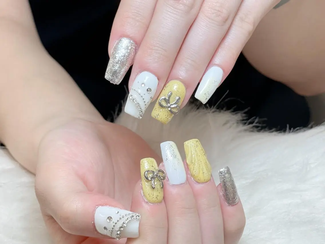 ネイル 成人式 大理石ネイル(マーブル) リボン 夏ネイル ネイルチップ Min Coco nailのネイルデザイン