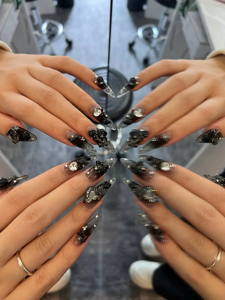ネイル ガーリー ハート 韓国ネイル ニュアンスネイル リボン Sora nail 長さ出し専門店のネイルデザイン