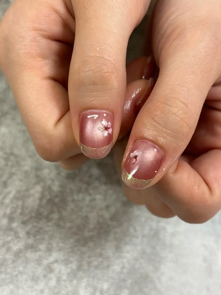 ネイル オーロラネイル 桜ネイル フレンチネイル マグネットネイル FIORITURA Maikoのネイルデザイン