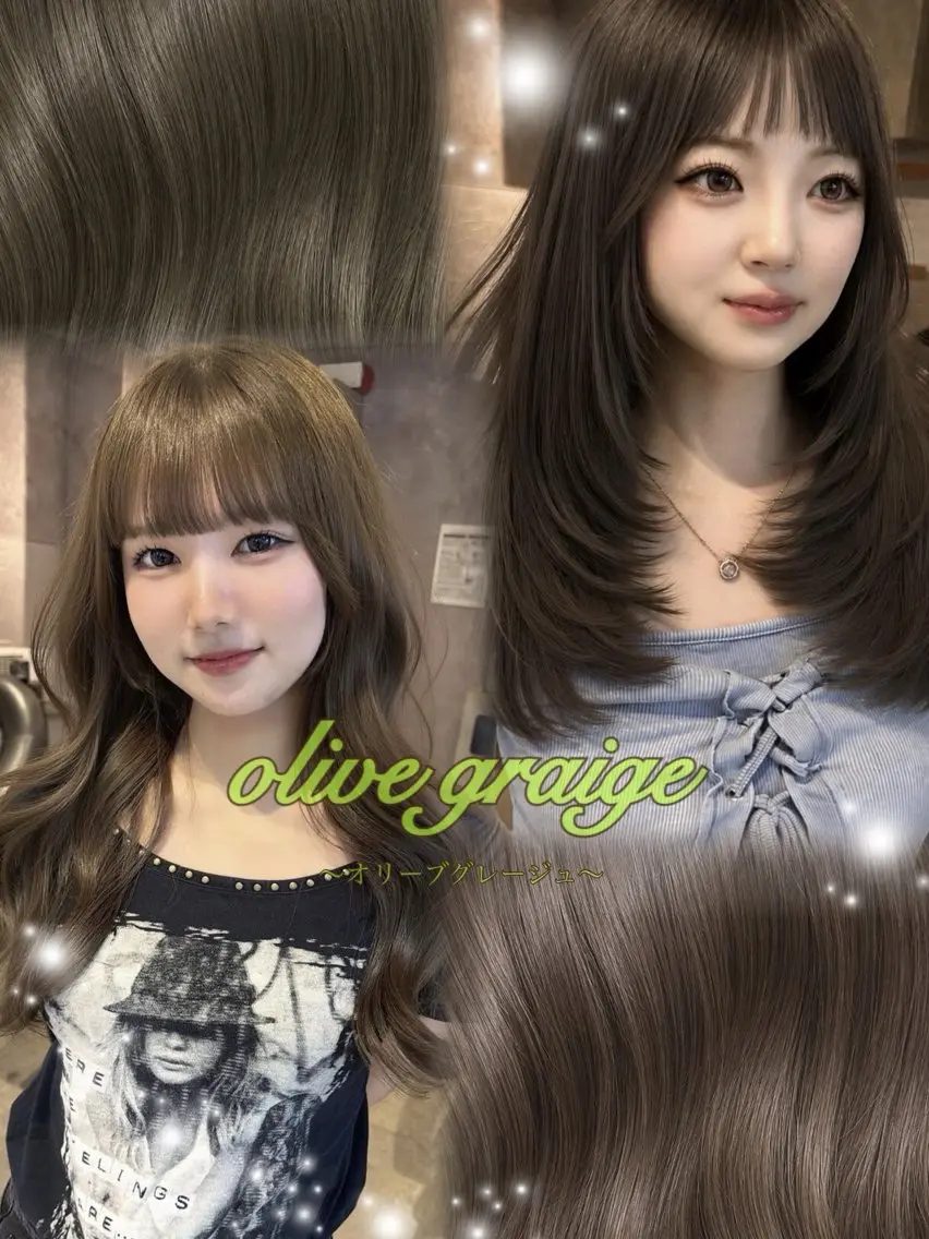 ロング カラー ブリーチ ダブルカラー ブリーチなしカラー オリーブカラー ヘアカラー トリートメント 💜縮毛矯正/カラー /大宮/あやね💜のヘアスタイル
