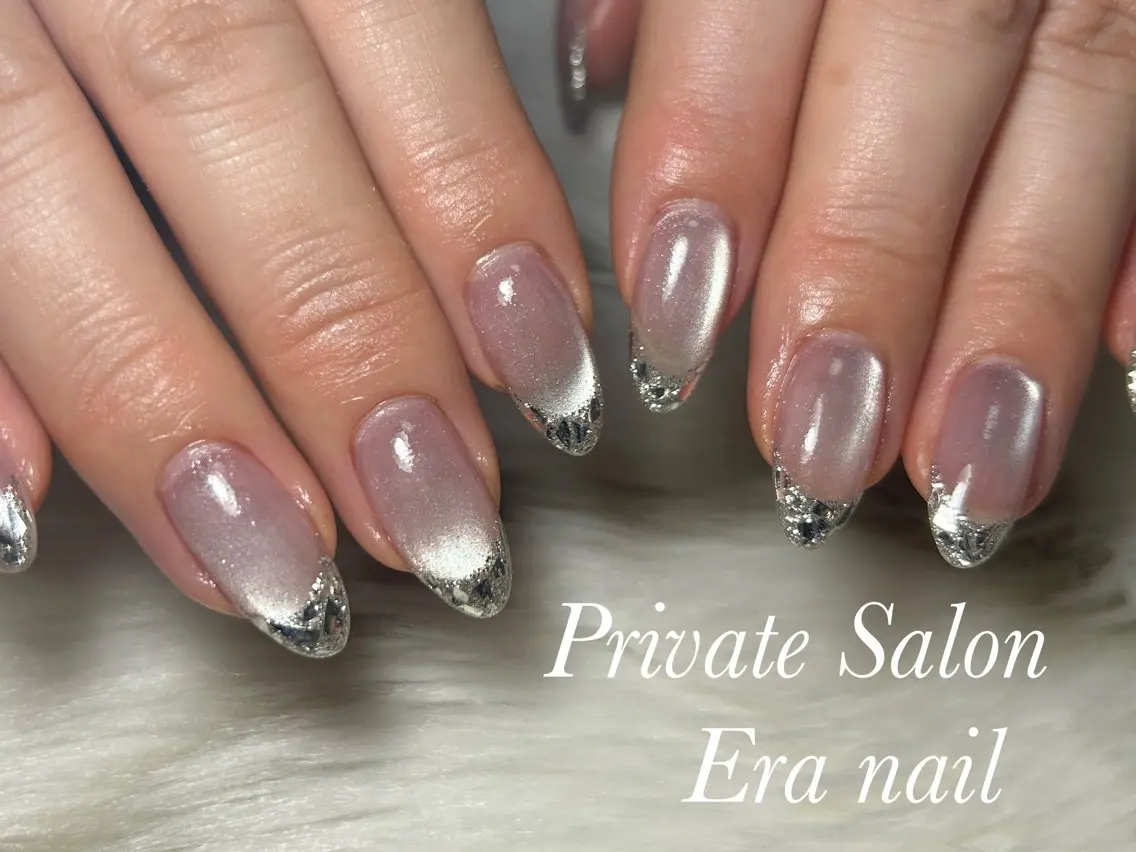 ネイル フレンチネイル ガラスフレンチ マグネットネイル ハンドネイル Era nailのネイルデザイン