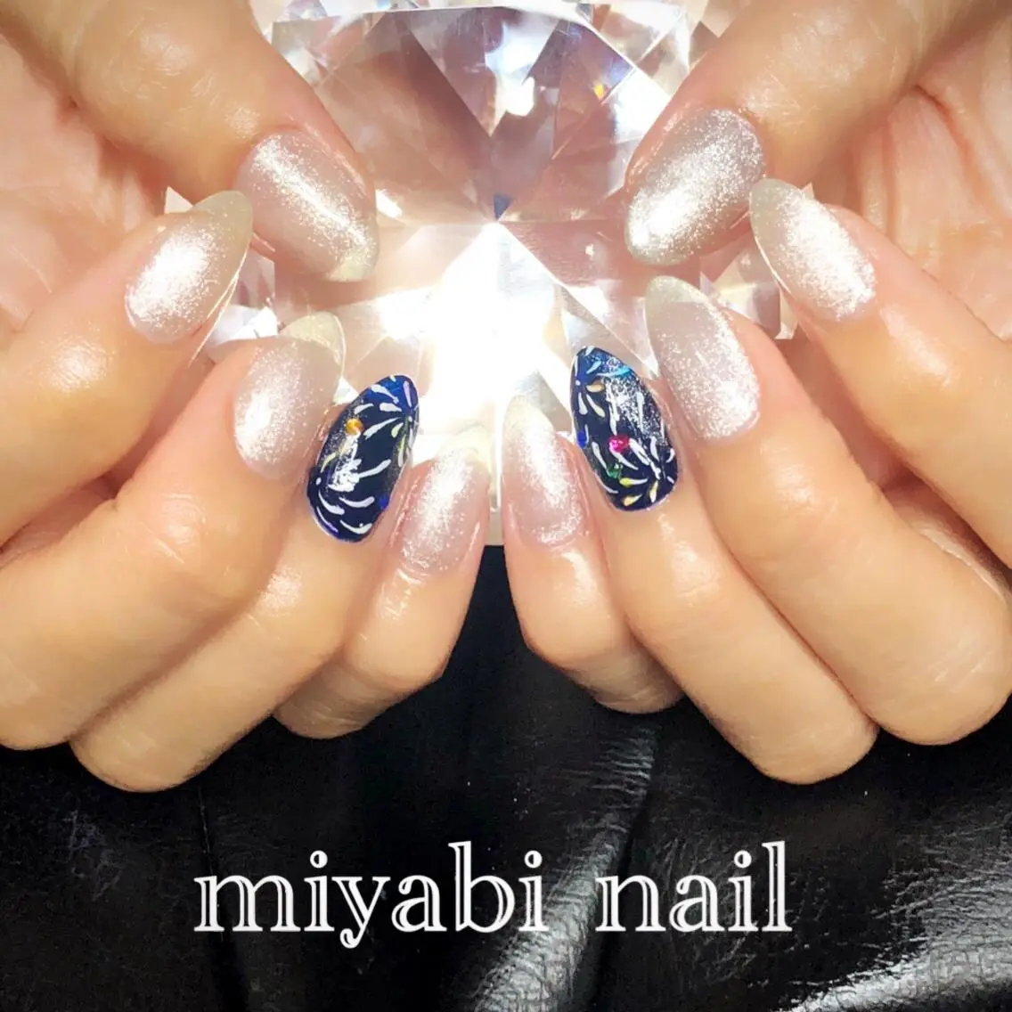 ネイル アートネイル ジェルネイル キラキラネイル マグネットネイル 持ち込み ハンドネイル miyabi nail 桂川駅近くのネイルデザイン