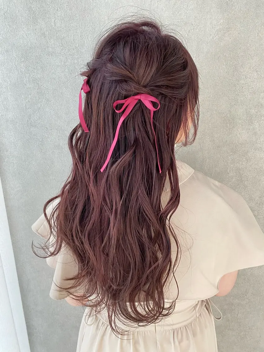 ロング カラー ヘアアレンジ ヘアセット 🍓艶モテ暖色カラー 🎀mayu🍓のヘアスタイル