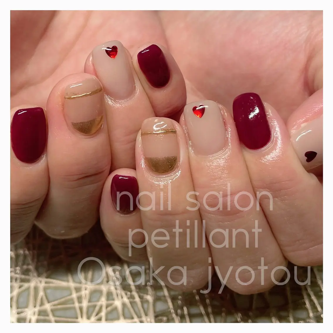 ネイル ボルドー ハート シンプルネイル バレンタイン nail salon petillantのネイルデザイン