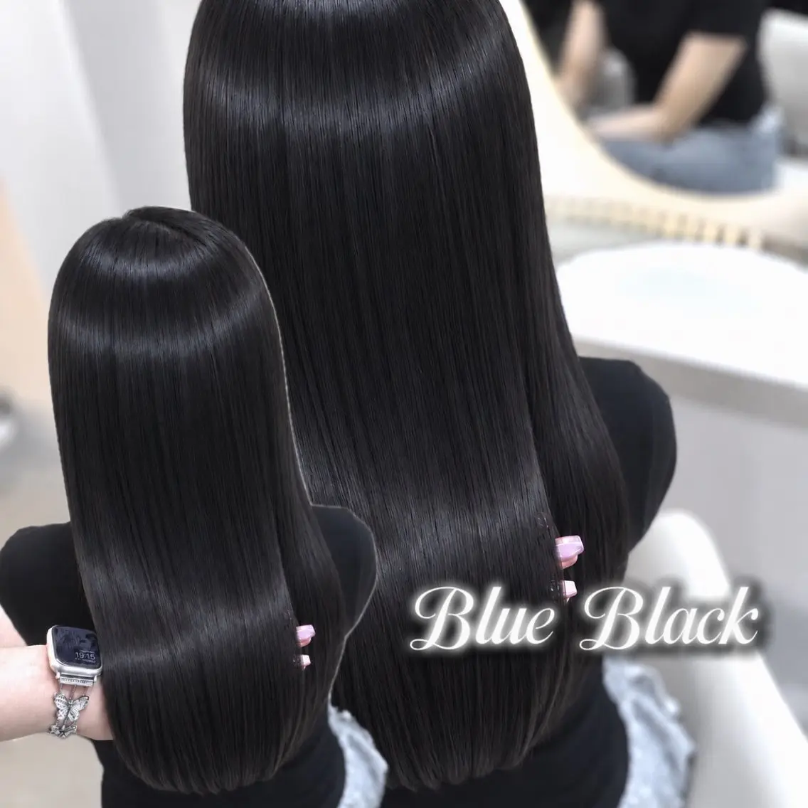 ロング カラー 黒髪 ブルーカラー ブルーブラック 透明感カラー ヘアカラー トリートメント 韓国/池袋ワンカラー 🩶kaede🩶のヘアスタイル