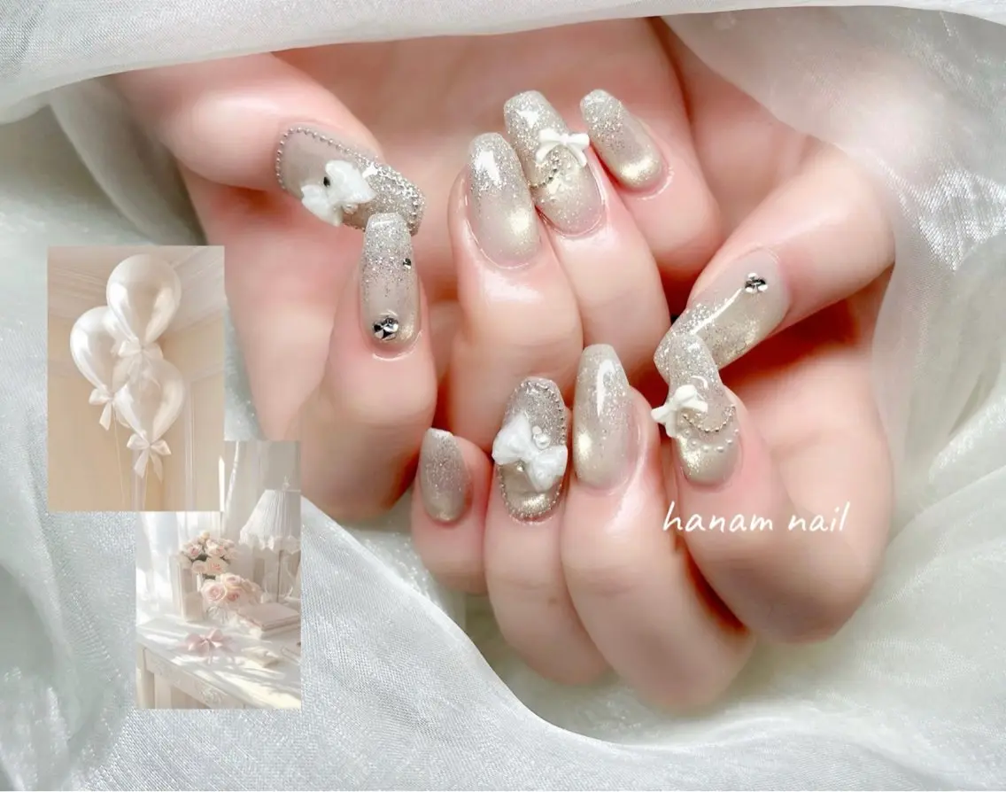 ネイル キラキラネイル ハンドネイル hanam nail 🌿🩵ハナムネイルのネイルデザイン