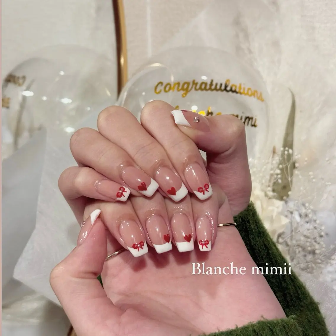 ネイル アートネイル フレンチネイル ハート キラキラネイル マグネットネイル ハンドネイル Blanche Ayaのネイルデザイン