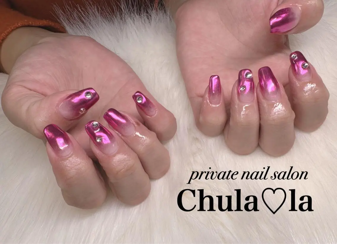 ネイル ミラーネイル ストーンネイル ハンドネイル Chula♡la 豊見城市高安のネイルデザイン