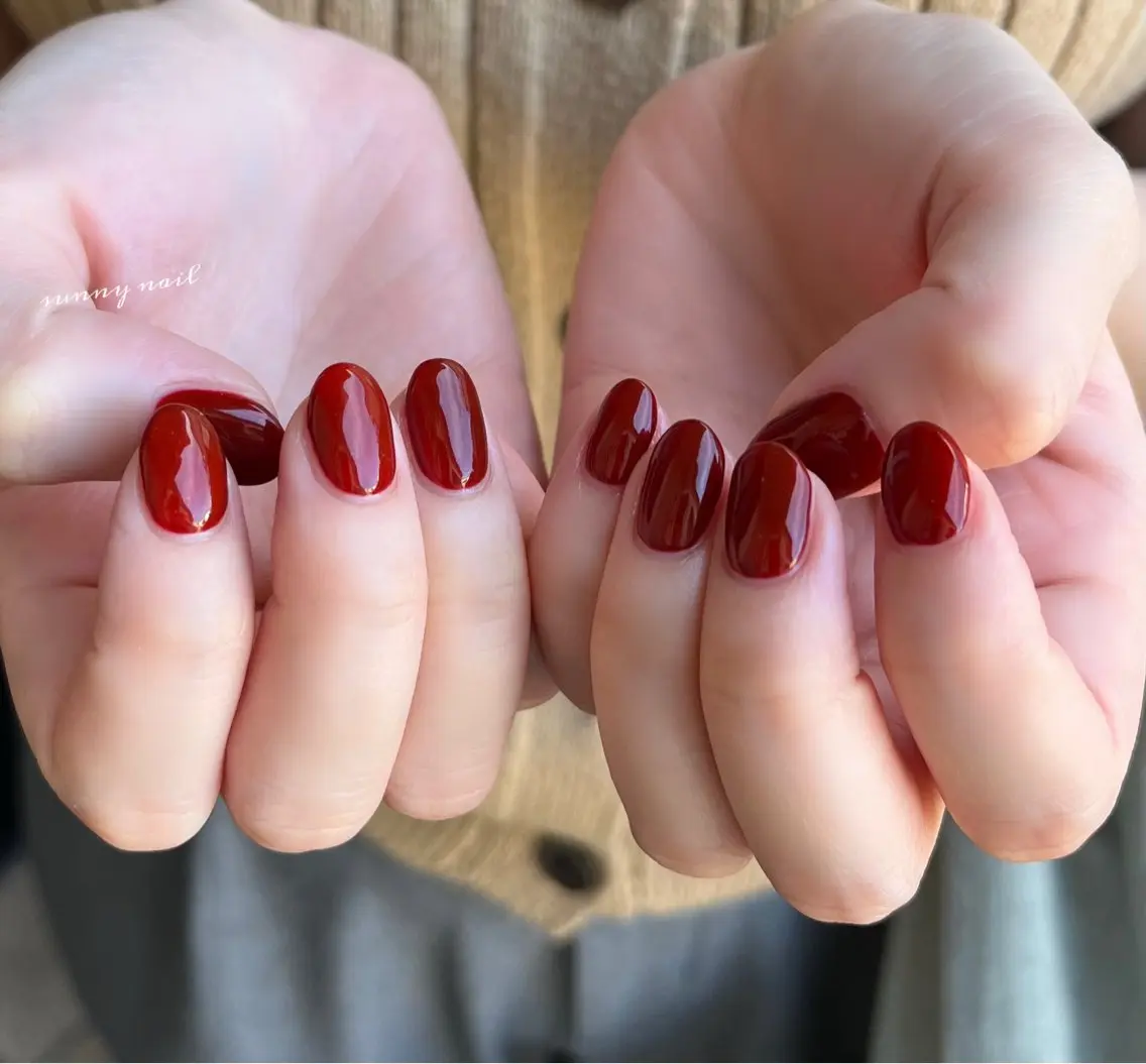 ネイル ボルドー ジェルネイル ワンカラーネイル パラジェル sunny nailのネイルデザイン