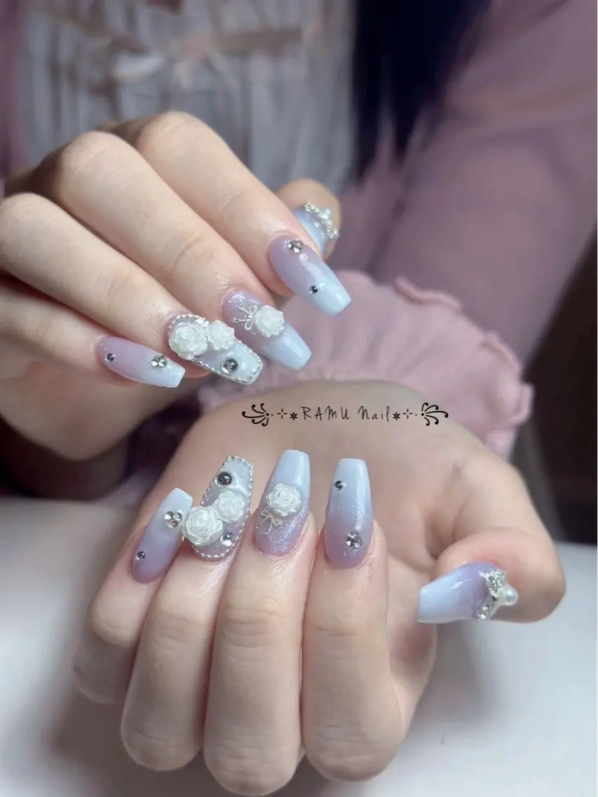 ネイル キラキラネイル マグネットネイル ミラーネイル ピンク 夏ネイル ハンドネイル RAMU Nail 恵比寿店のネイルデザイン
