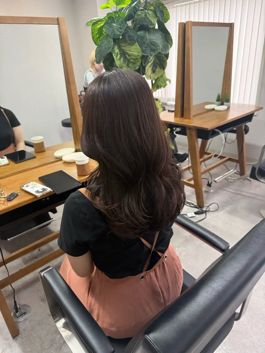 セミロング カット ヘアカラー トリートメント いけだ　ひかり ハイライトくびれヘアのヘアスタイル